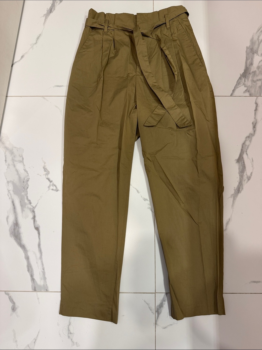 Zara Olive Green Paperbag Waist Chinos with Belt